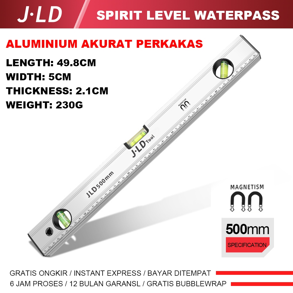 JLD Spirit Level Waterpass Magnet Aluminium Akurat Perkakas 300mm/400mm/500mm