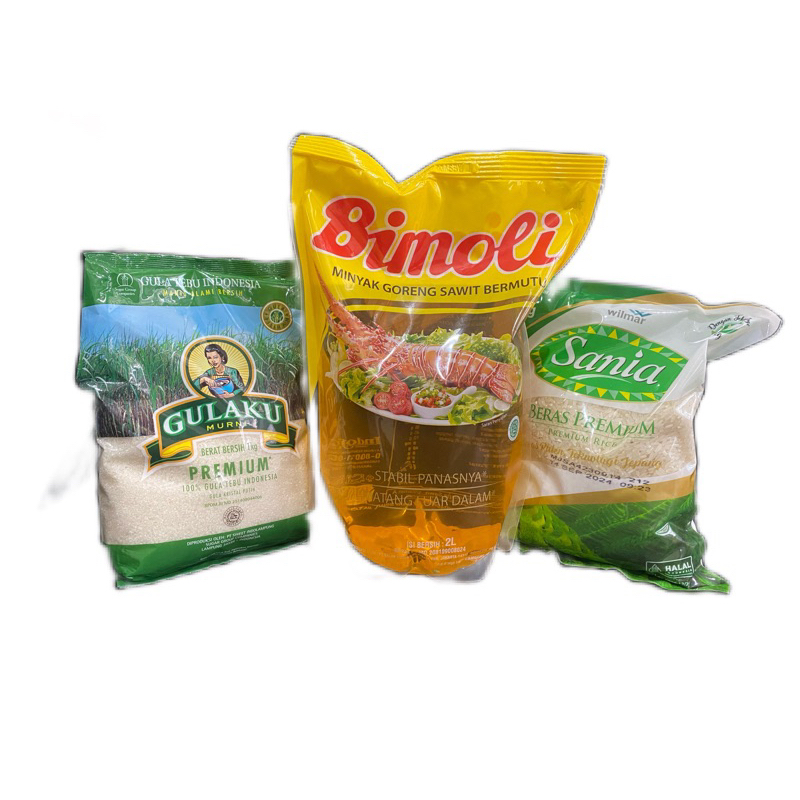 

paket sembako (gulaku+bimoli 2L+beras Sania 1kg)