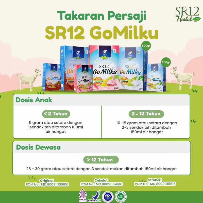 

GO MILKU SR12 200 gr Original Cokelat Stroberi Susu kambing etawa suplemen