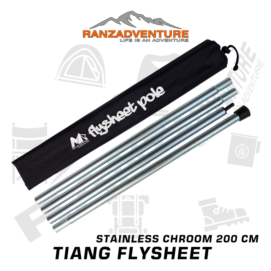 tiang flysheet stainless chroom 2 tiang besi 200cm untuk pasang flysheet - 2 tiang