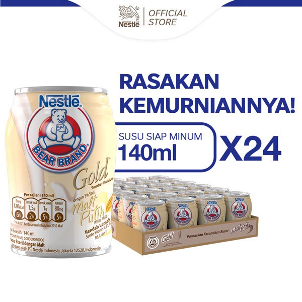 

Bear Brand Susu Gold White Malt Susu Steril 140ml x 24 Pcs