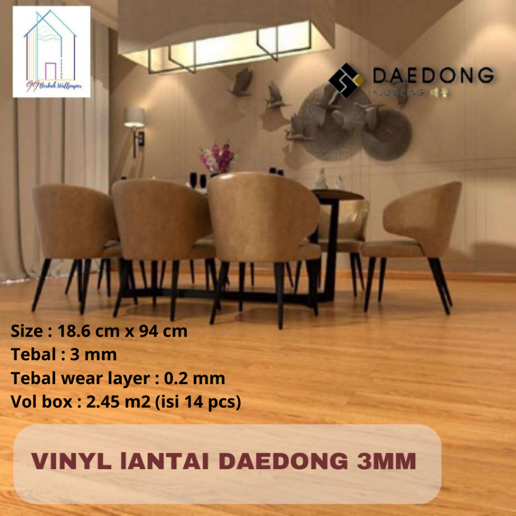 DAEDONG VINYL LANTAI 3MM MOTIF KAYU TANPA LEM (2.45m2/14pcs/box)