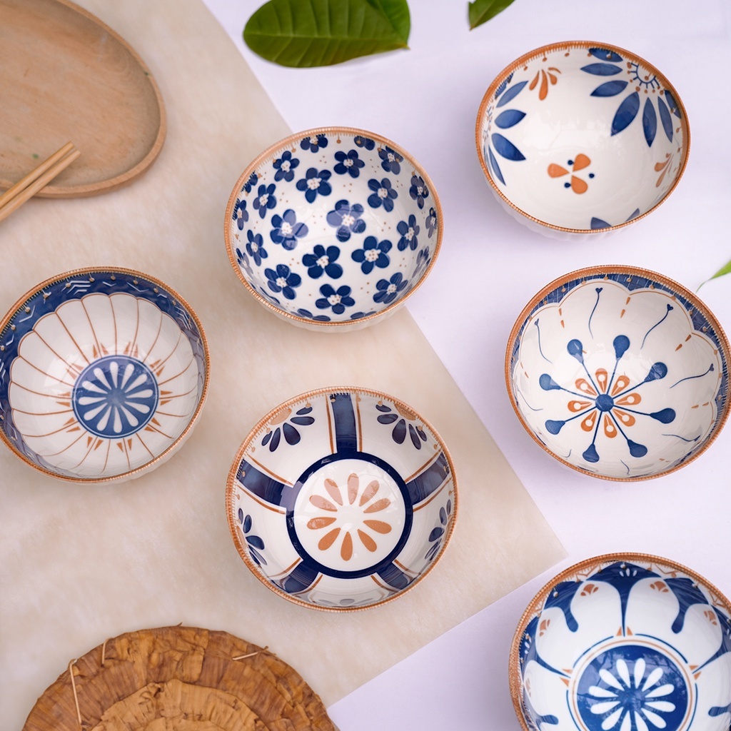 SNI HOMESTUFF Set Mangkok Keramik Estetik Bohemian Style Souvenir Mangkok Keramik Motif Cantik