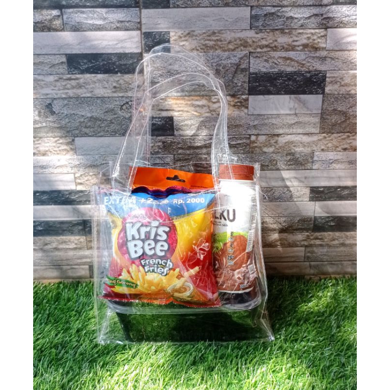 

Tas mika polos bingkisan hampers/Tas mika goodie bag hajatan bening murah (20x10x20)