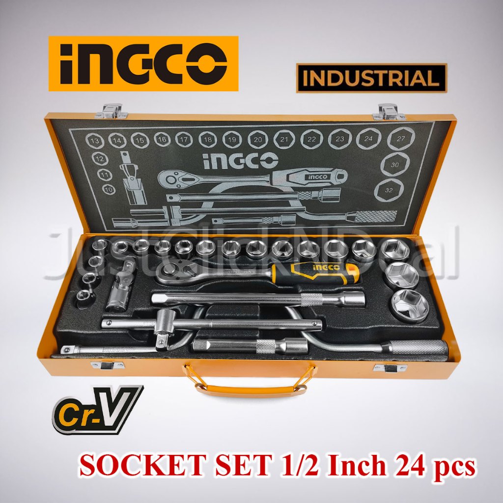 Ingco Socket Set 1/2 Inch 24 pcs Kunci Sock Kotak Besi