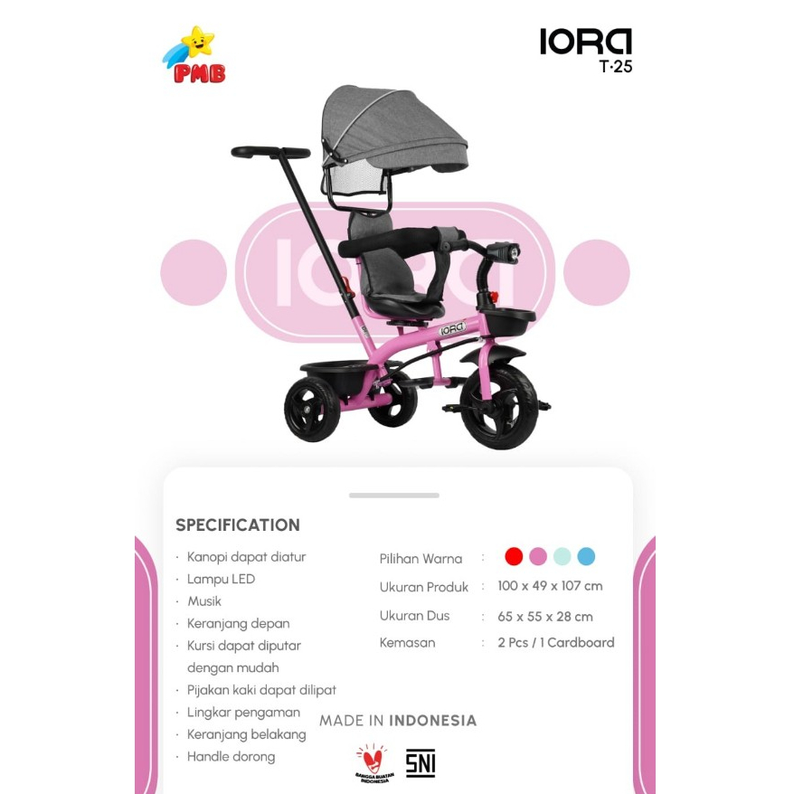 SEPEDA ANAK RODA TIGA PMB IORA T18 // SEPEDA ANAK PMB TOYS IORA T-25