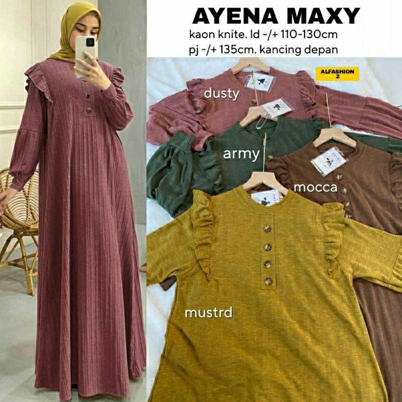 Ayena Maxy, gamis bahan kaos knite import fit XXXL LD 110-130 termurah terlaris kekinian ootd cantik