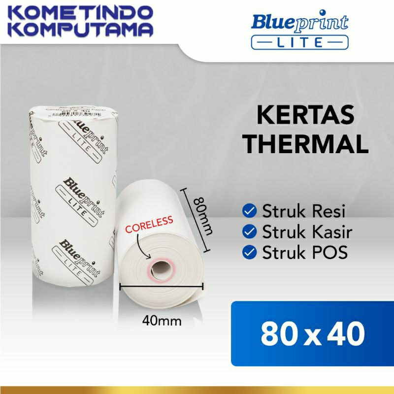 

80x40 KERTAS THERMAL PAPER 80x40 mm BLUEPRINT LITE - 1 Roll STRUK KASIR EDC TOL RESI 80x40mm Termal