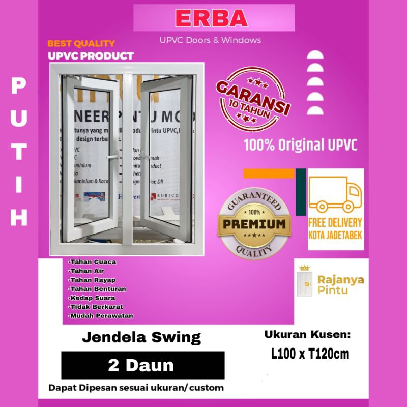 Jendela Swing 2 Daun UPVC ERBA Super Premium