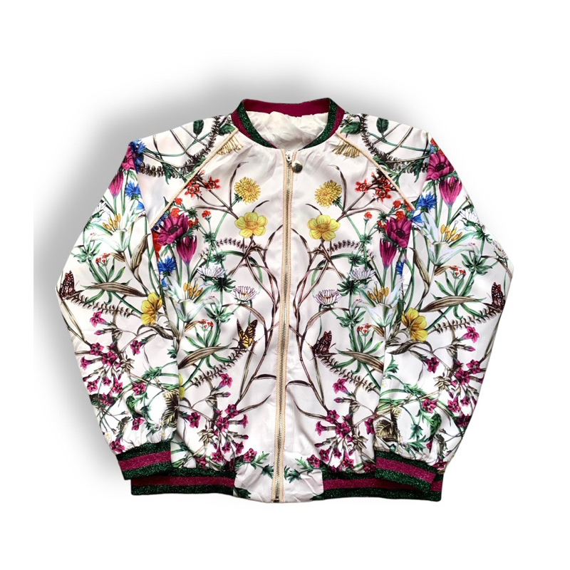 bomber wanita silk satin motif bunga