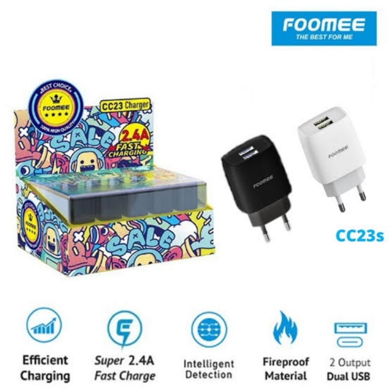 Adaptor Charger FOOMEE CC23/CC23s Usb Dual Output Batok Casan