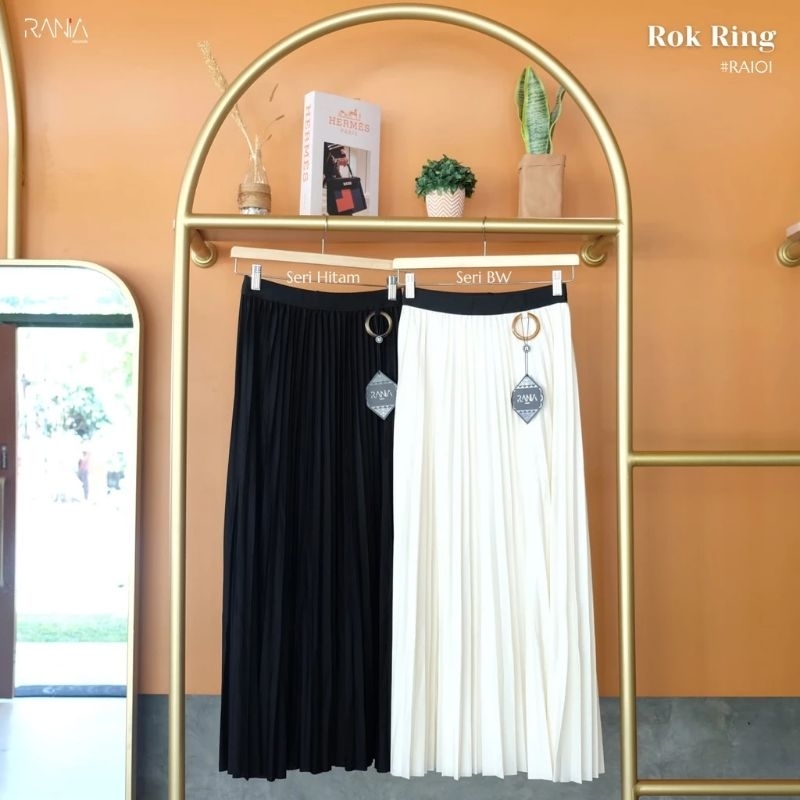 ROK PLISKET PREMIUM ROK RANIA PLISKET PREMIUM ROK PLISKET RING WARNA HITAM PUTIH BW BY RANIA FASHION