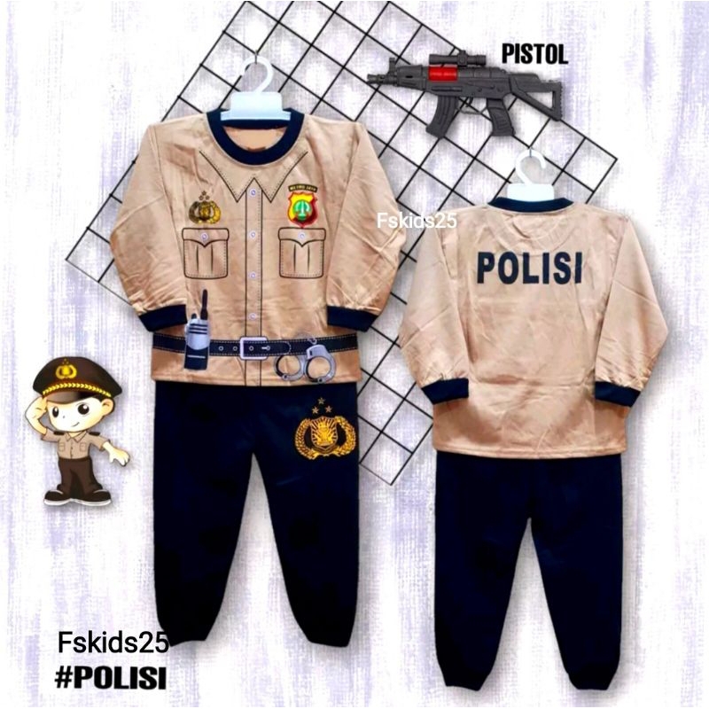 Setelan Baju Anak Motif Polisi / Baju Kostum Seragam Profesi Polisi Untuk Anak Usia 2-10 Tahun