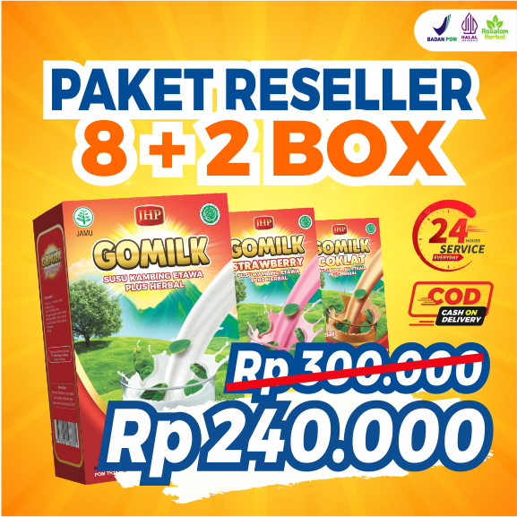 

PAKET RESELLER GOMILK Susu Kambing Etawa Plus Herbal Diskon 20% BELI > 100 Pcs / TULIS VARIAN RASA DI CATATAN PENJUAL /