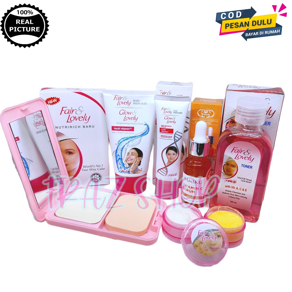 Paket Kecantikan Fair &amp; Lovely 6in1 Plus Serum Vitamin C BPOM( Facial Foam- Pelembab- Cream Day &amp; Night - Bedak - Toner - Serum Vit C )