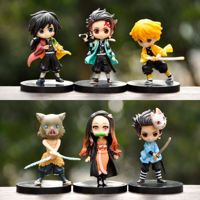 Kimetsu No Yaiba Demon Slayer Chibi Tanjiro Inosuke Zenitsu Nezuko Figure Set isi 6