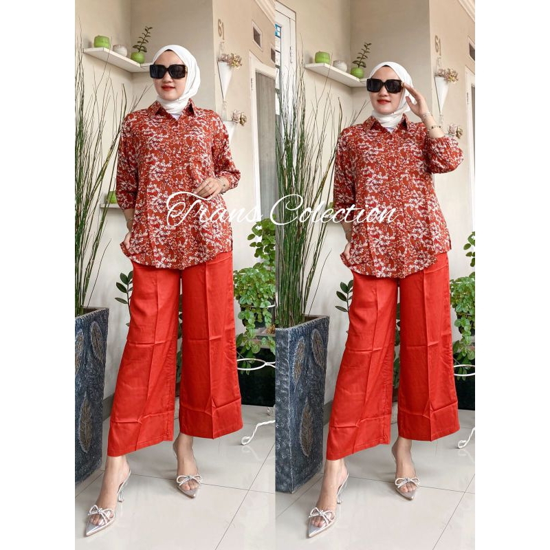 Setelan dewasa Set katun Mini dress Kemeja motif Setelan santai setelan casual hijab wanita Hijab te