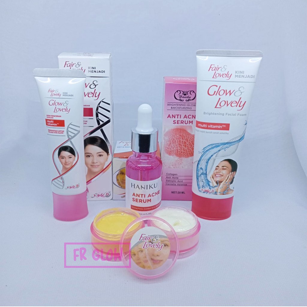 Paket Skincare BPOM 4in 1 Fair &amp; Lovely [ Facial Foam - Pelembab Multivitamin 23gr - Cream Siang Malam - Serum Pink Haniku ]