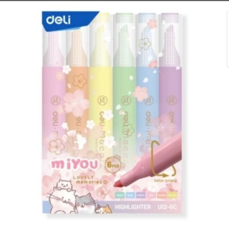 

deli highlighter warna pastel isi 6c design miyou eu12-6c