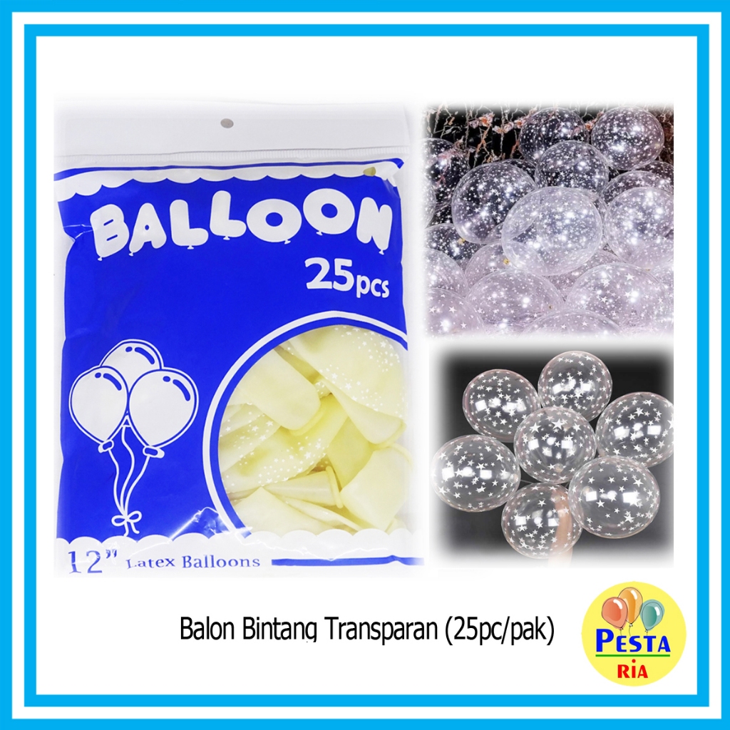 Murah (25Pcs) Balon Bintang Transparan, balon latex, balon transparan, balon ultah