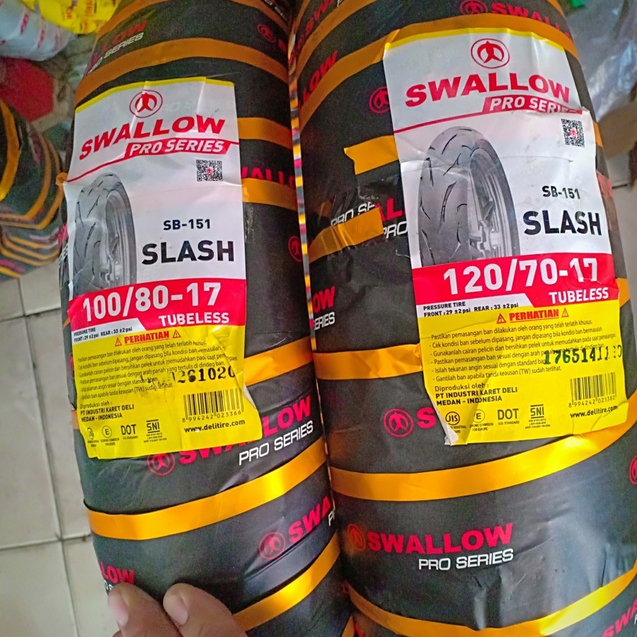 Paketan Ban SWALLOW 100/80-17 & 120/70-17 SLASH SB-151 SOFT COMPOUND TUBELESS