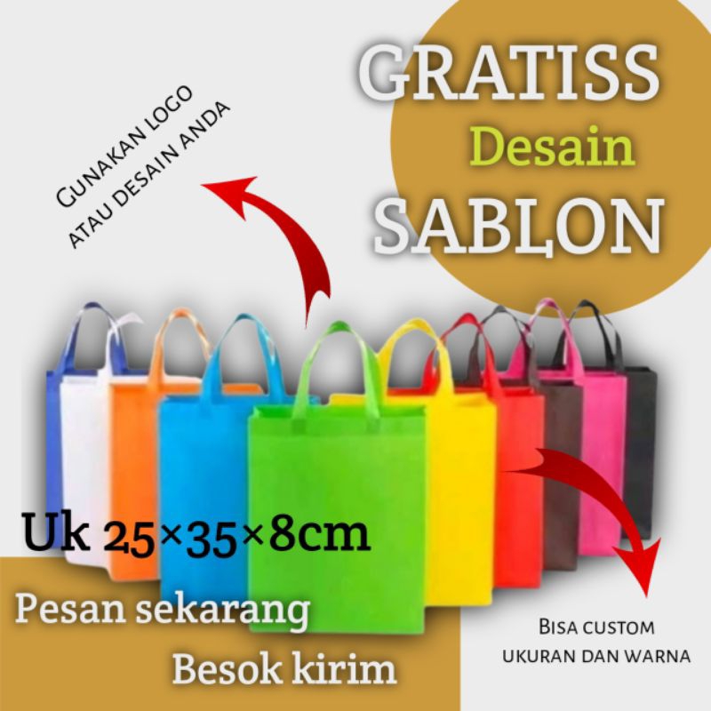 

TAS SPUNBOND TALI 25×35×8, spunbond sablon, sablon nama, sablon logo, sablon custom, Tas goodie bag, tas sablon, tas promosi