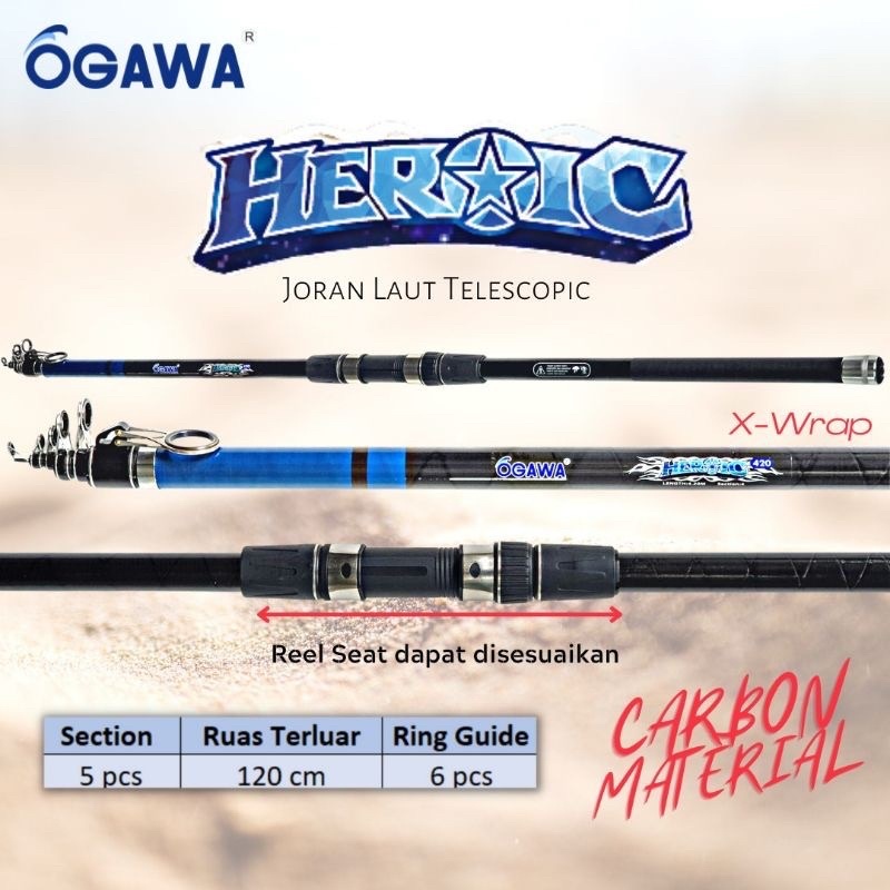 Joran Surf Ogawa Heroic Blank Carbon Panjang 390 420 X Wrap untuk mancing laut model tescopik