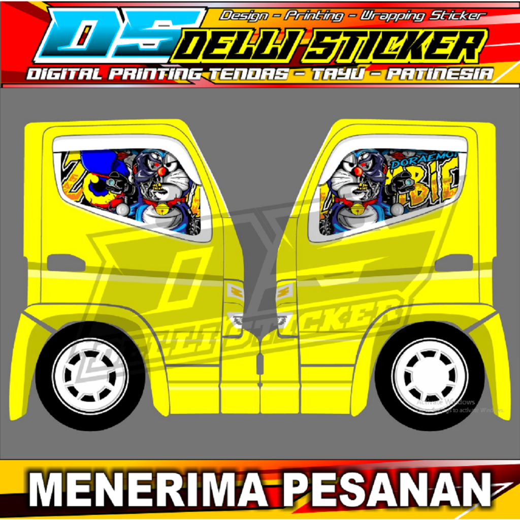Stiker Blok Kaca Truk Canter - Doraemon Zombie - Kanan Kiri