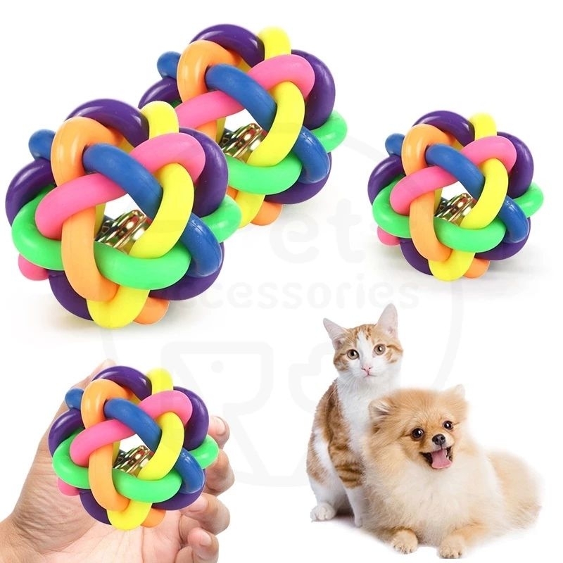 Mainan Kucing Bola Bel Lonceng Warna Warni Plastik Karet Kucing Anjing besar
