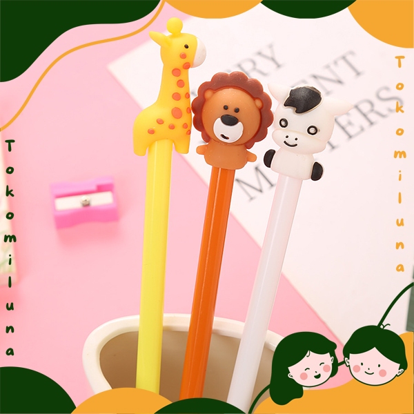 

Pulpen karakter hewan cute animal tinta gel hitam pena lucu HB1384