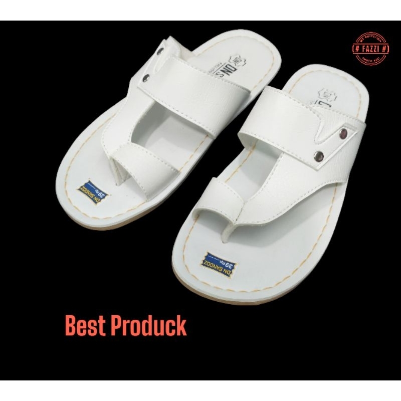 Sandal Pria Kulit Jepit Jempol Putih Original / Sendal Kulit Cowok Japit Warna Putih Jalan Santai