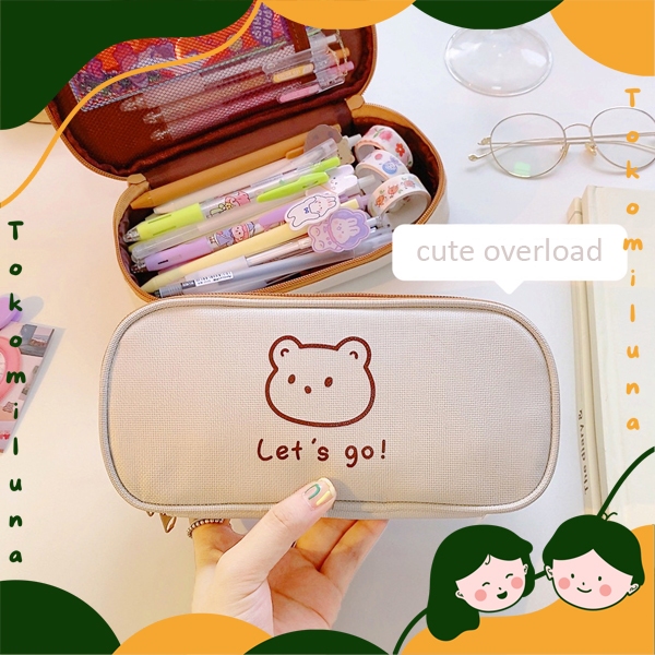 

Kotak pensil beige jumbo tempat pensil kanvas beruang lucu cute estetik HB1374