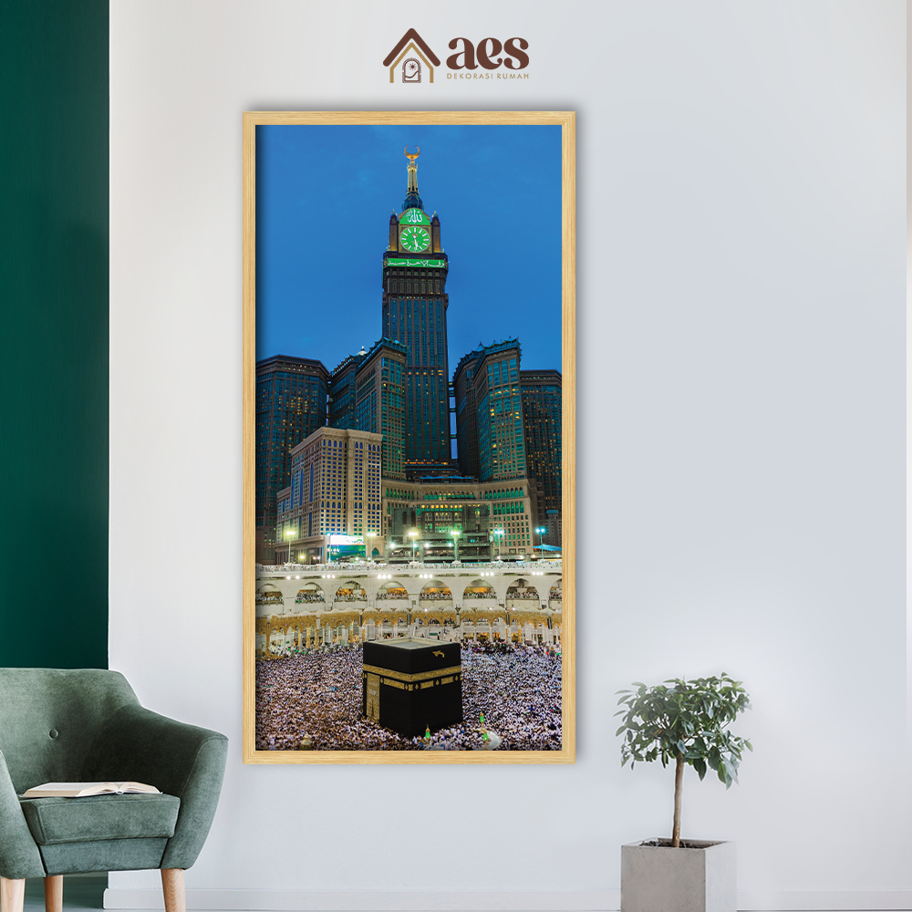 AES Hiasan Dinding Ka'bah Mekkah Vertikal Frame Jati Belanda 60x120 KS078 - Pajangan Kakbah Jumbo Be