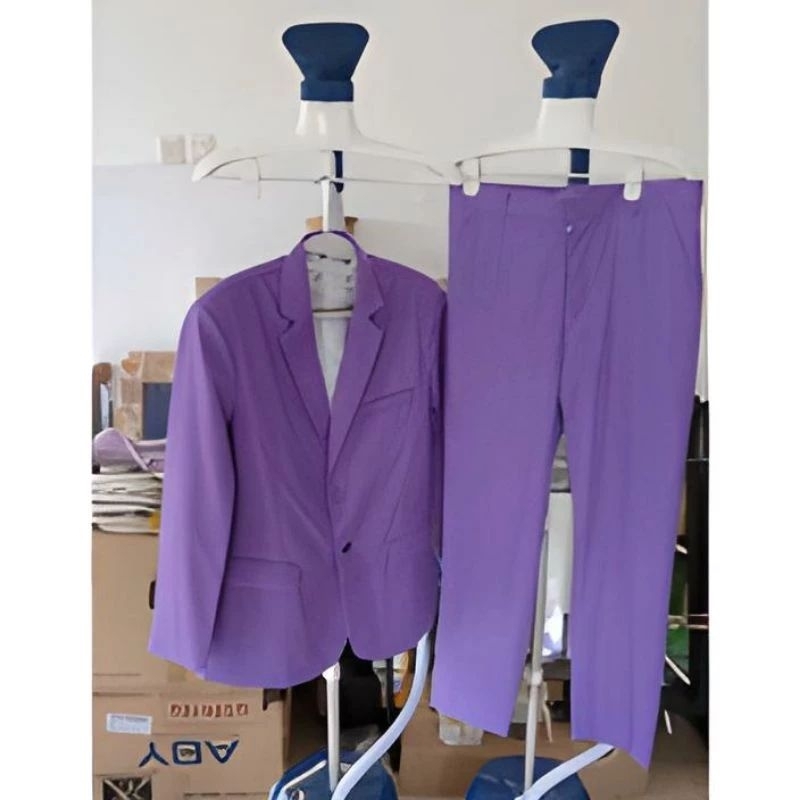 Jas Blazer Pria Formal Kantoran Warna lilac Kancing Satu