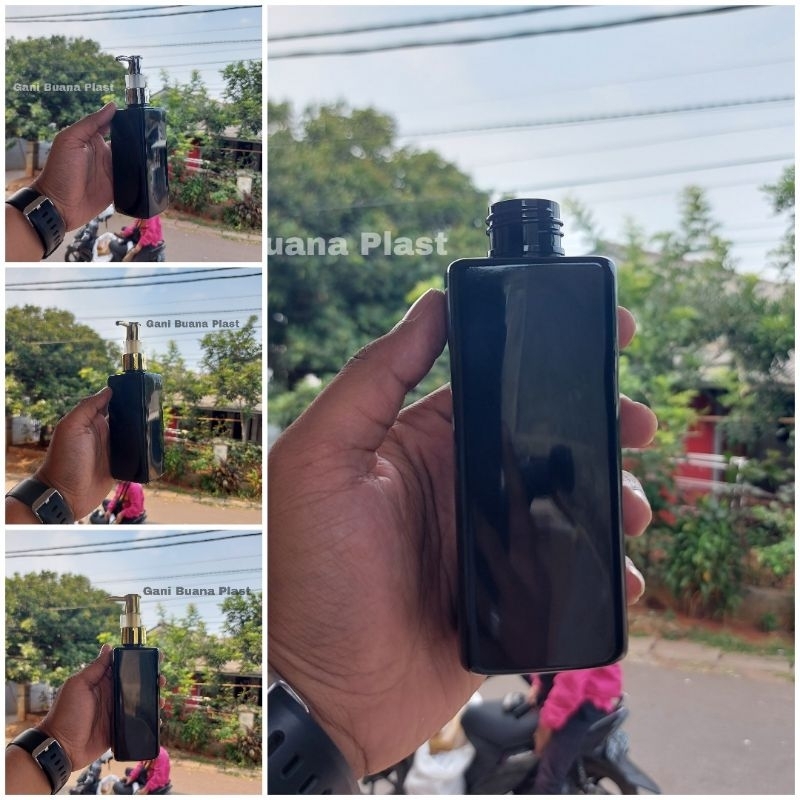 BOTOL PUMP 250ML KOTAK HITAM TUTUP PUMP CLIP OIL/BOTOL HOLI 250ML KOTAK