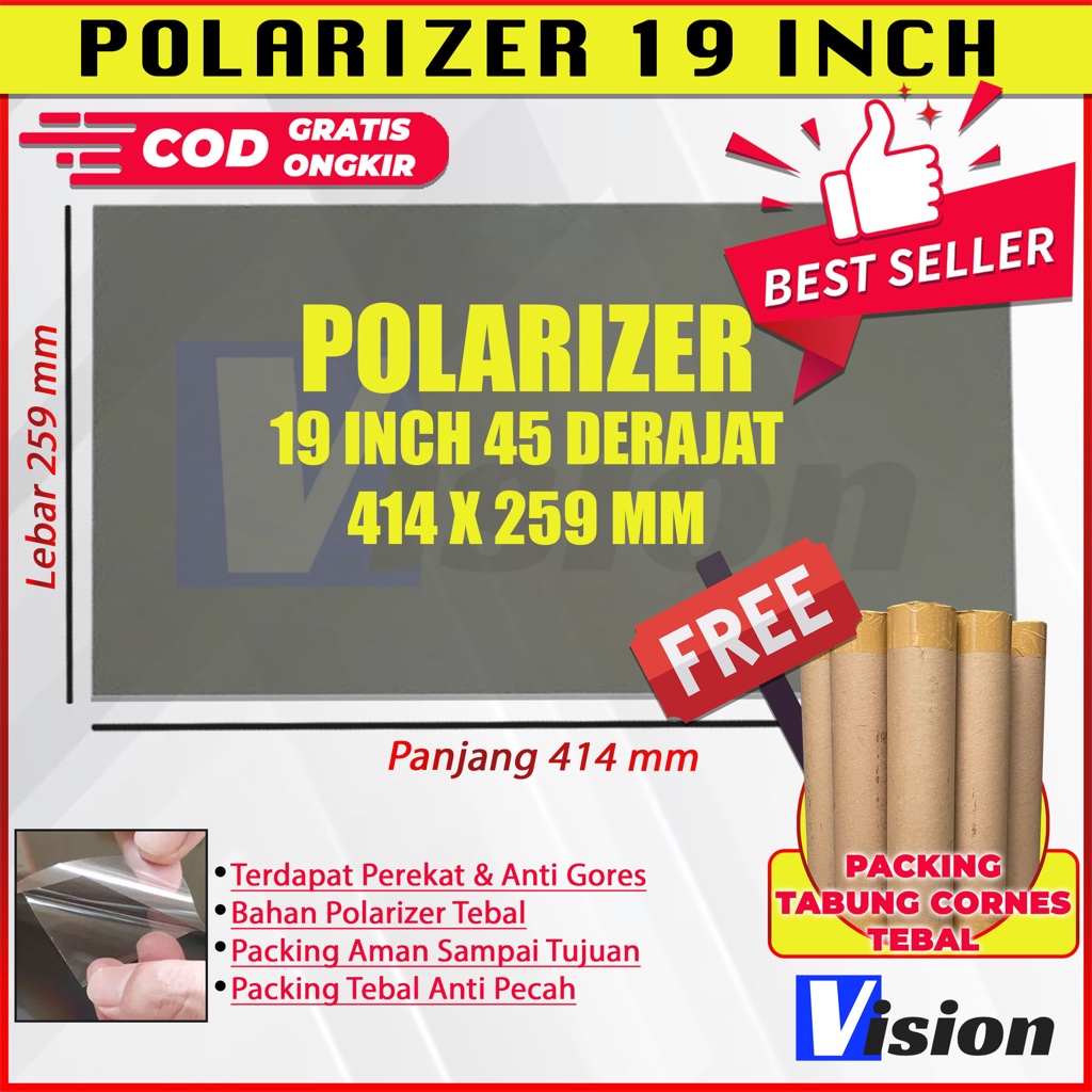 POLARIZER LCD 19 INCH 45 DERAJAT polariser LCD LED 19 Inch 45 derajat dimensi 414*259 MM WIDE
