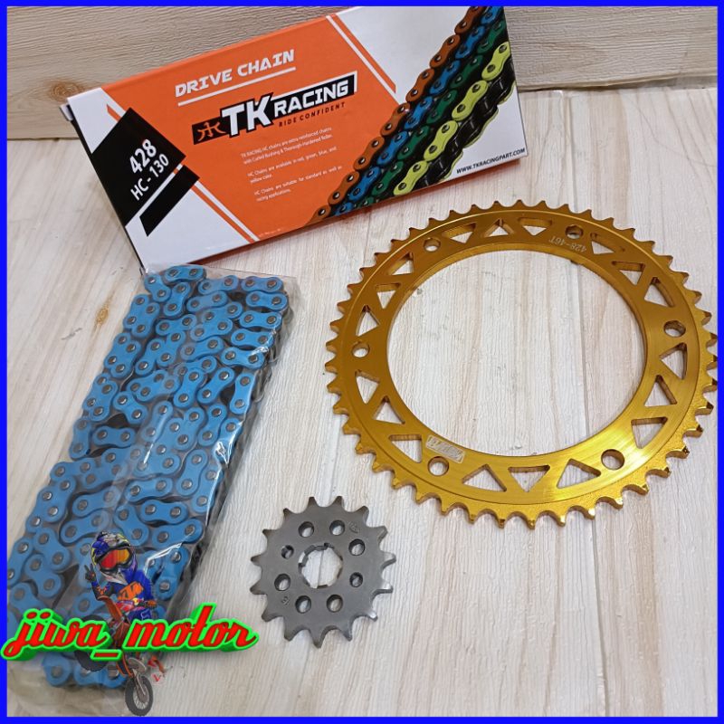 Gear set 428 CRF 150l Protaper rantai TK racing BIRU 428HC