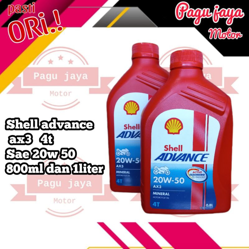 SHELL AX3 SAE 20W 50 4TAK 1 LITER OLI MESIN MOTOR 4 LANGKAH (ORIGINAL)