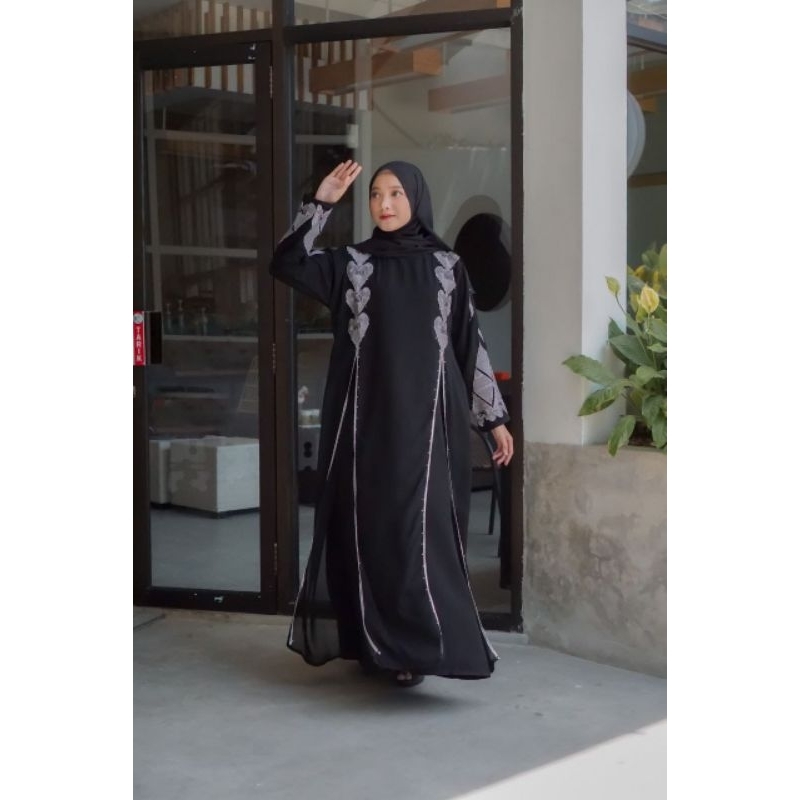 abaya amora bordir silver cantik