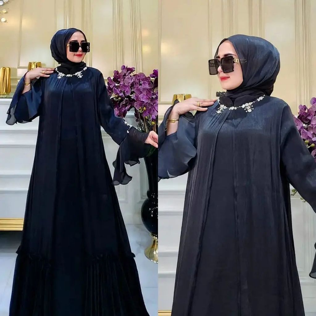 GAMIS SILK PEREMPUAN TERBARU GAMIS MEWAH KONDANGAN SAGE DRESS SHIMER SILK NAYRA FASHION BAJU LEBARAN 2024 GAMIS PUTIH MUSLIMAH VIRAL BAHAN MATT SANTORINI  MIX ORGANZA GAMIS SILK IMPOR TERKINI