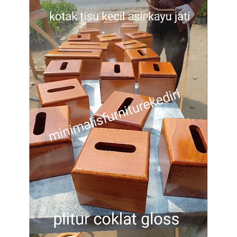 kotak tisu kecil asli kayu jati plitur coklat glossy ukuran untuk tisu kecil