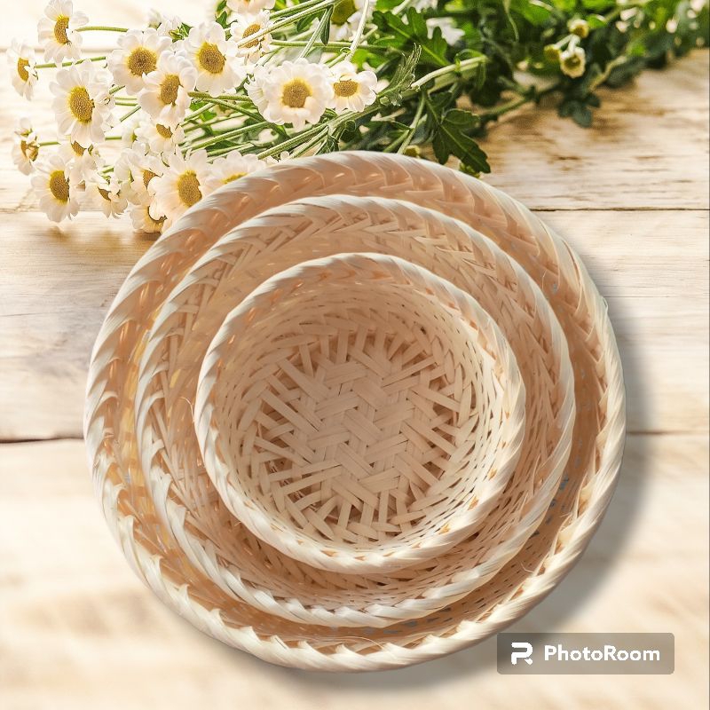 keranjang bambu bulat kemasan parsel hampers souvenir piring saji unik alami