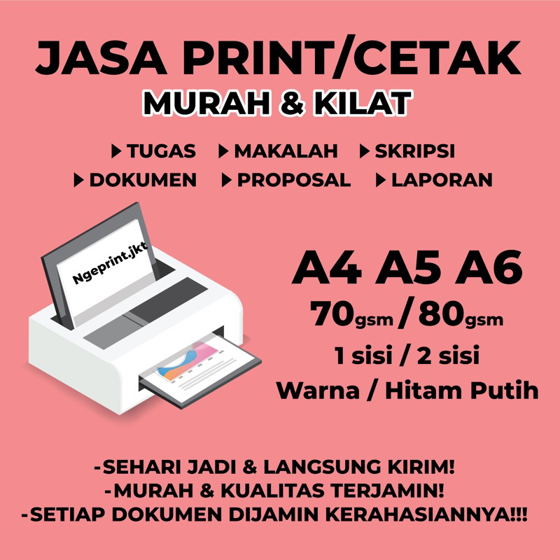 

Print MURAH KILAT HVS A4 A5 Warna/Hitam Putih