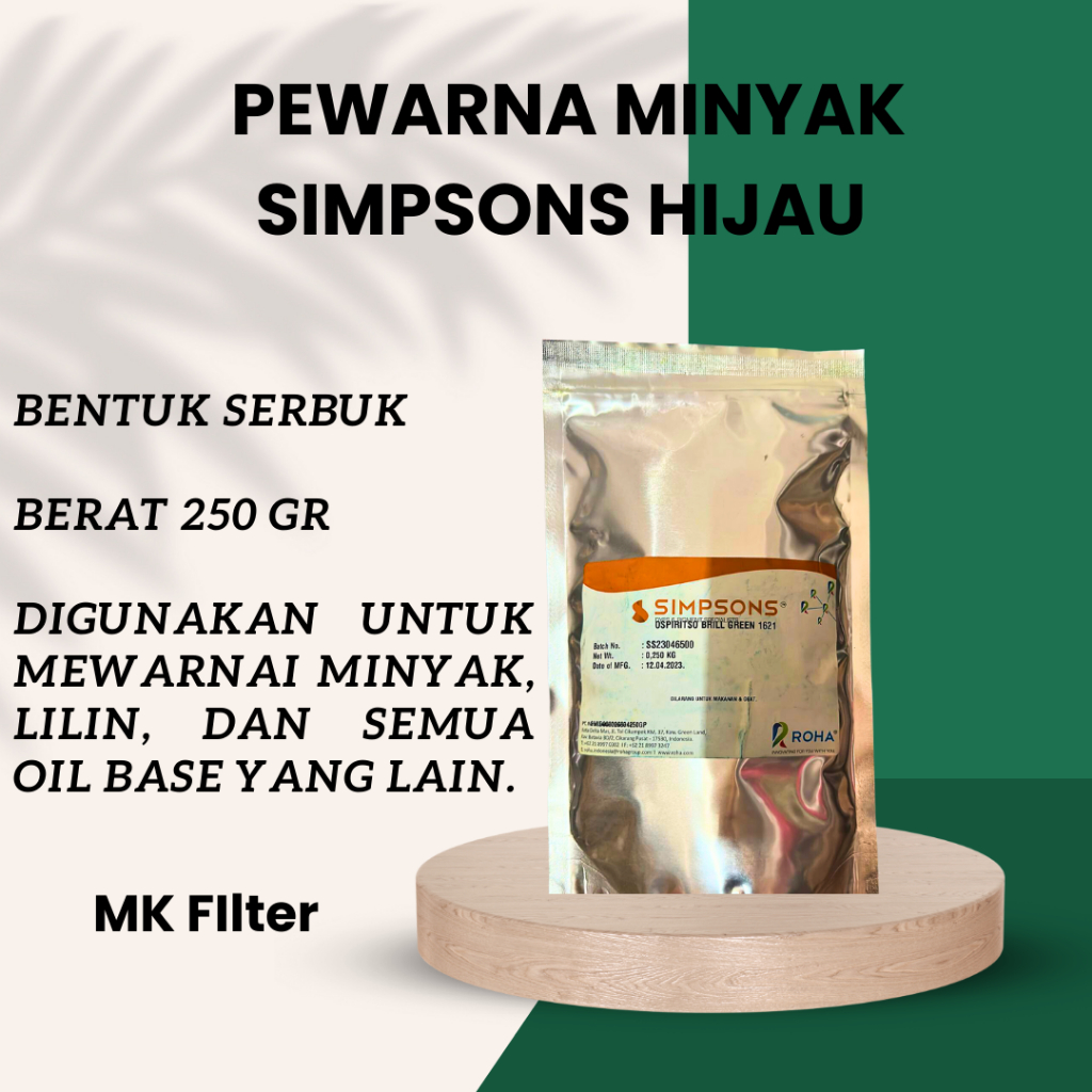 

Pewarna Minyak Simpsons Hijau / OSPIRITSO BRILL GREEN 1621 / Oil Soluble / 250 Gram