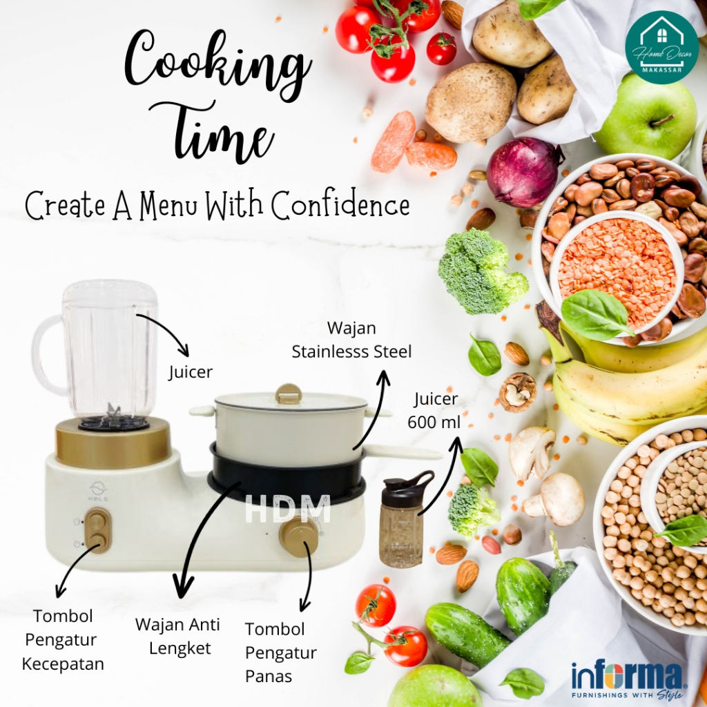 Kels Moshi Panci Multi Cooker Breakfast 3 In 1- Krem