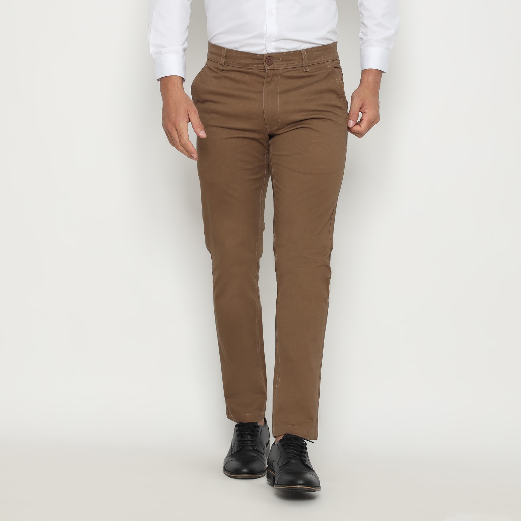 Platini Celana Chino Pria Panjang Slim Fit Coklat 588033