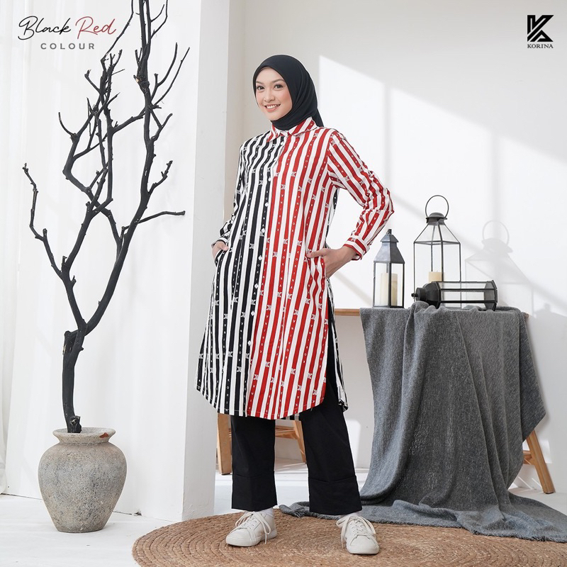 Korina CLAIRE STRIPE TUNIC | TUNIK KATUN PRINTING MOTIF MONOGRAM KORINA | Rora Gallery