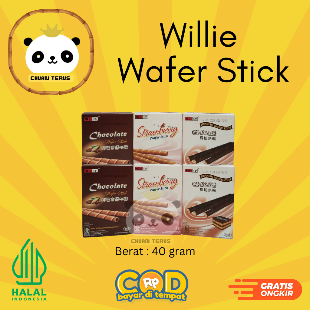 

BISKITOP - WILLIE WAFER STICK 40g Biskuit Kue Kering Anak Dewasa Enak Renyah Biscuit Rasa Coklat