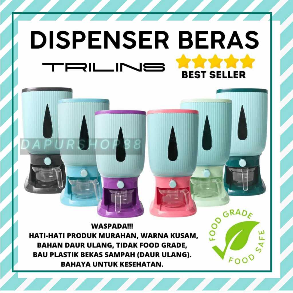 DISPENSER BERAS TRILINS / DISPENSER BERAS OTOMATIS FOOD GRADE / TEMPAT PENYIMPANAN BERAS / WADAH KAC