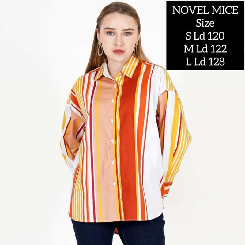 KEMEJA NOVEL MICE CEWEK DEWASA [Motif salur]